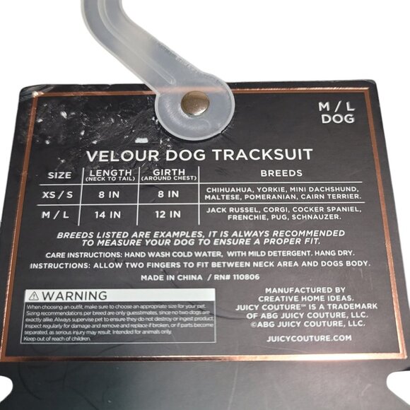 Velour Dog Track Suit by Juicy Couture for M/L Dog, RN 110806 - Picture 4 of 4